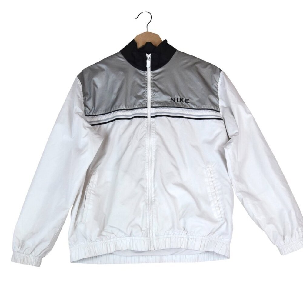 Nike Y2K White Windbreaker Jacket Size M Retro Swoosh Zip UK Streetwear